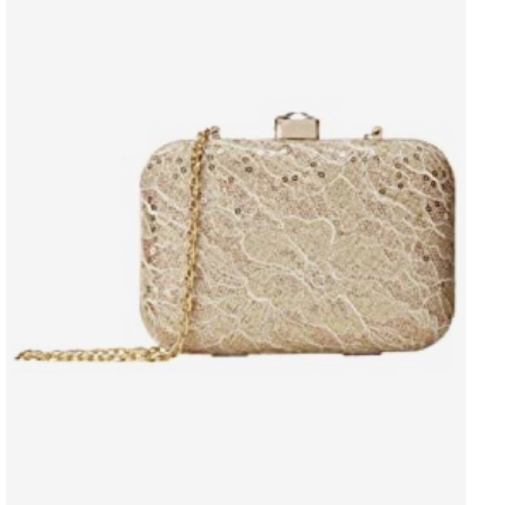 Jessica McClintock Mettalic Lace mini clutch- Gold